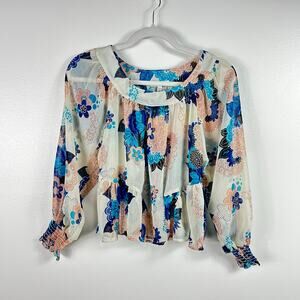 Vintage Y2K Delia*s Floral Chiffon Blouse Blue Pink Sheer Size XS USA